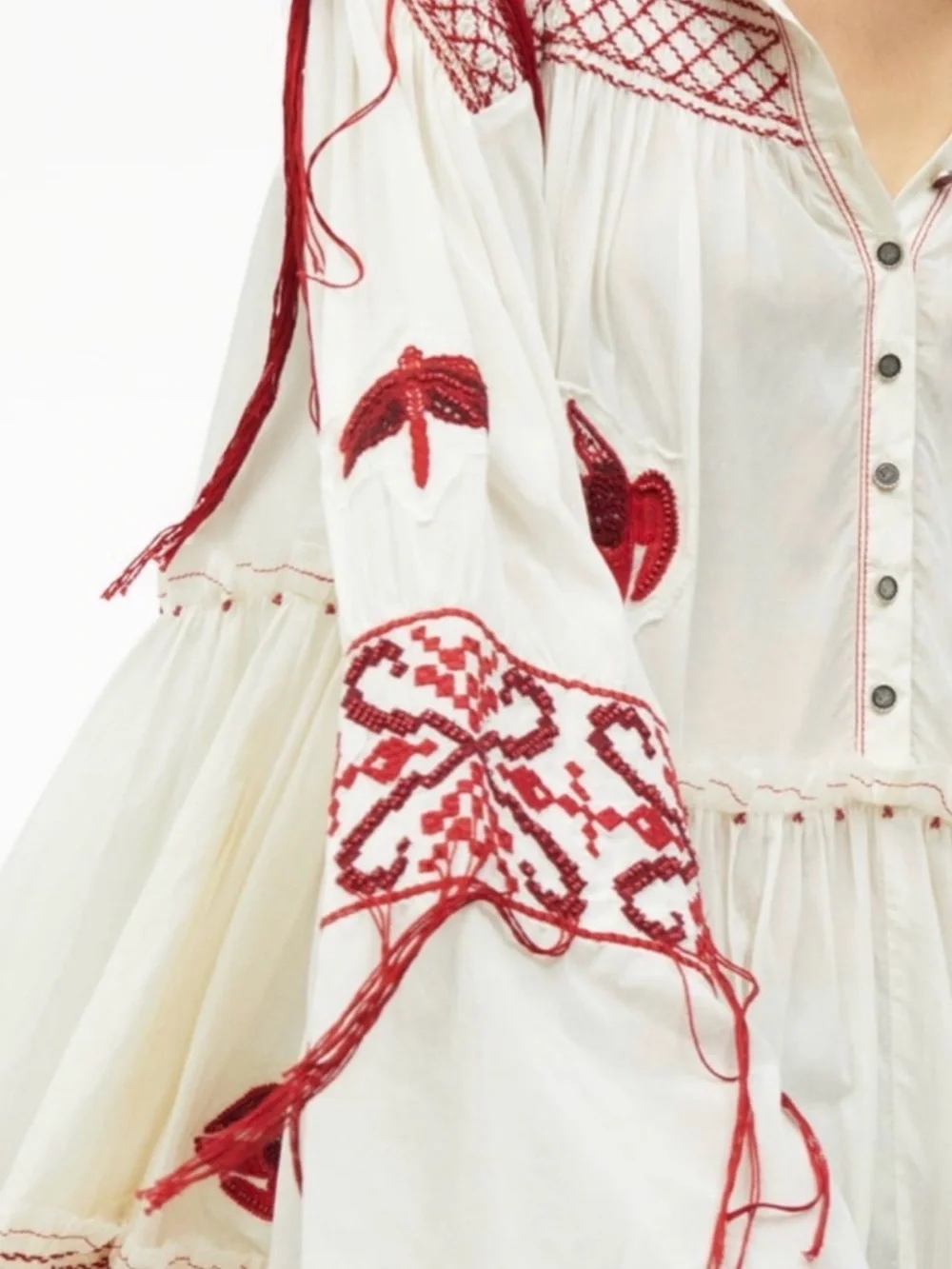 White Midi Dress with Red Embroidery